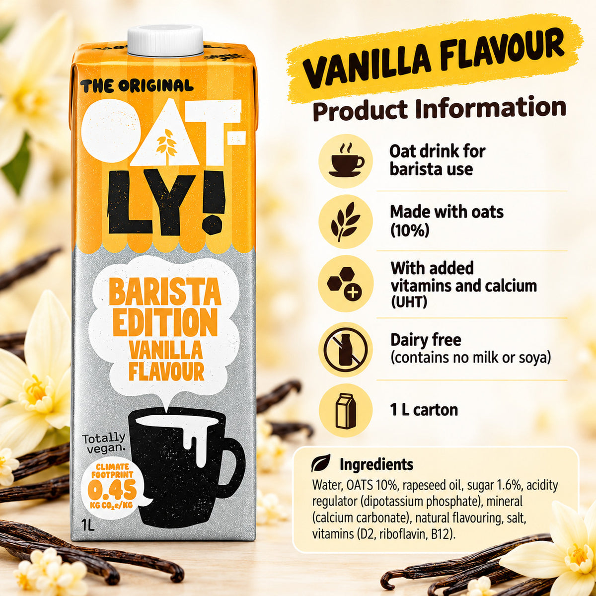 OATLY Barista Edition Flavoured Oat Drink 1L Popcorn Vanilla Caramel Vegan For Coffee Latte