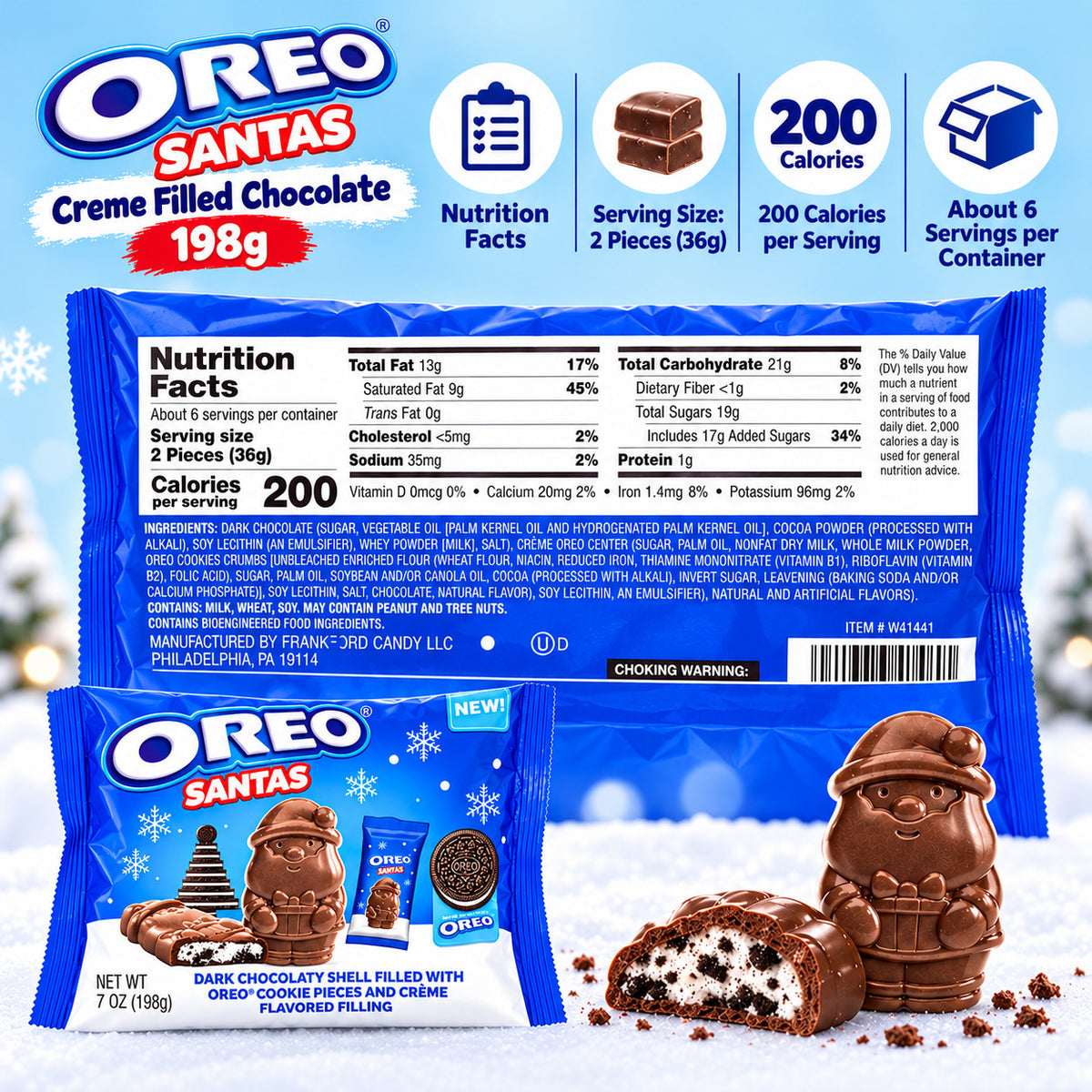 OREO Santas Creme Filled Chocolate 198g Christmas Edition Cookie Creme Biscuit USA