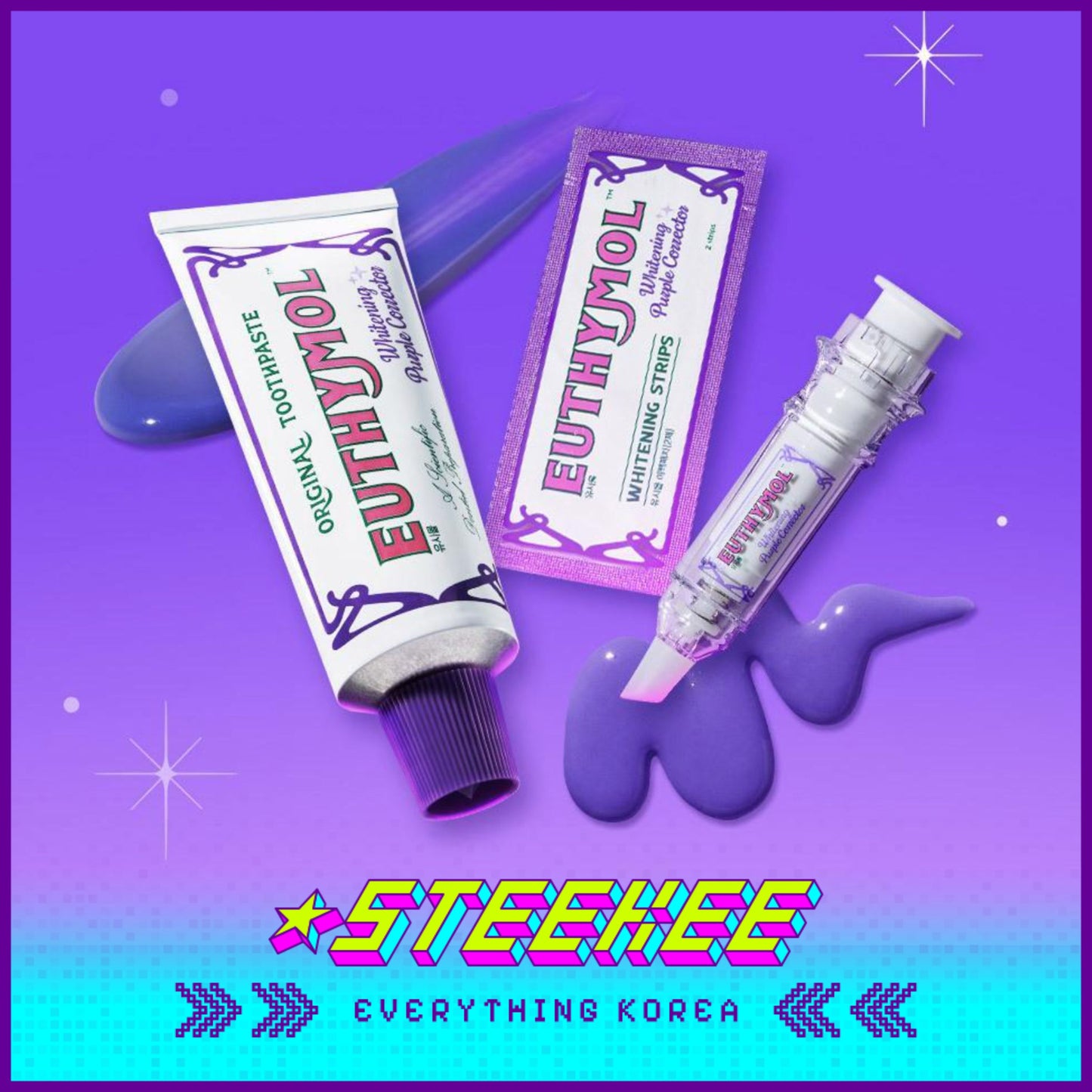 Hello Kitty X Euthymol Whitening Purple Booster and Teeth Strips 3 Pieces with Pouch by Steekee Korea 2424