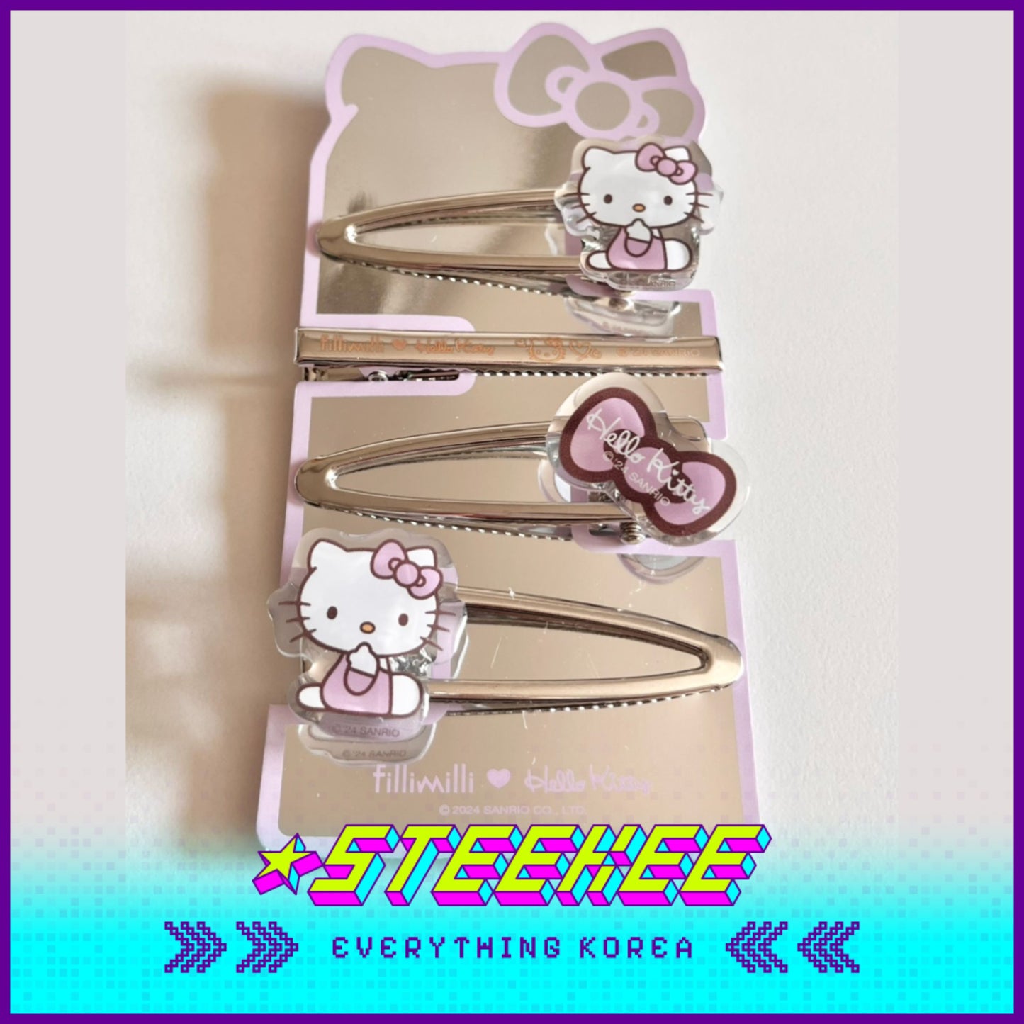 Hello Kitty X Fillimilli Makeup Silver Hair Accessories Pin Set of 4 by Steekee Korea 2422