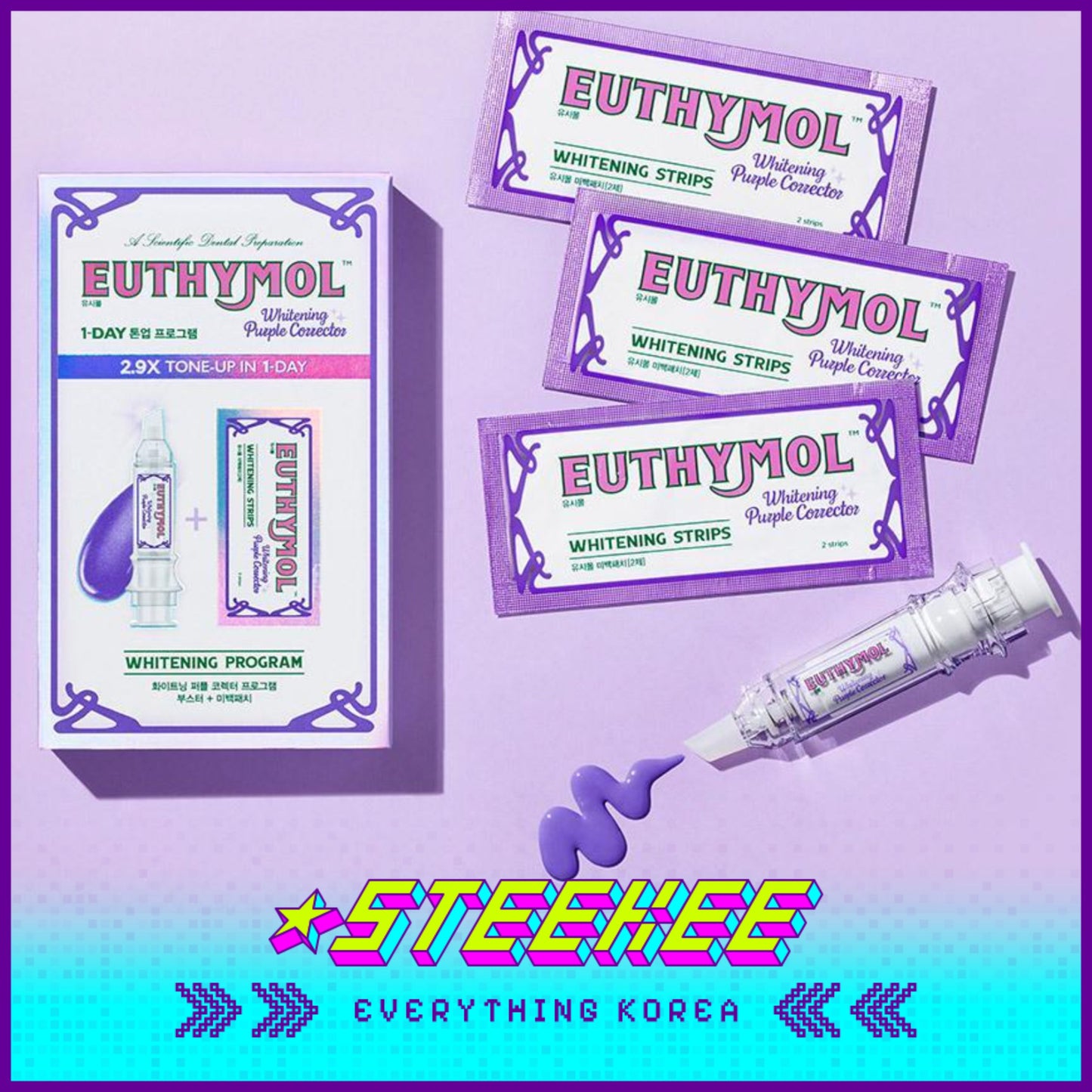Hello Kitty X Euthymol Whitening Purple Booster and Teeth Strips 3 Pieces with Pouch by Steekee Korea 2424