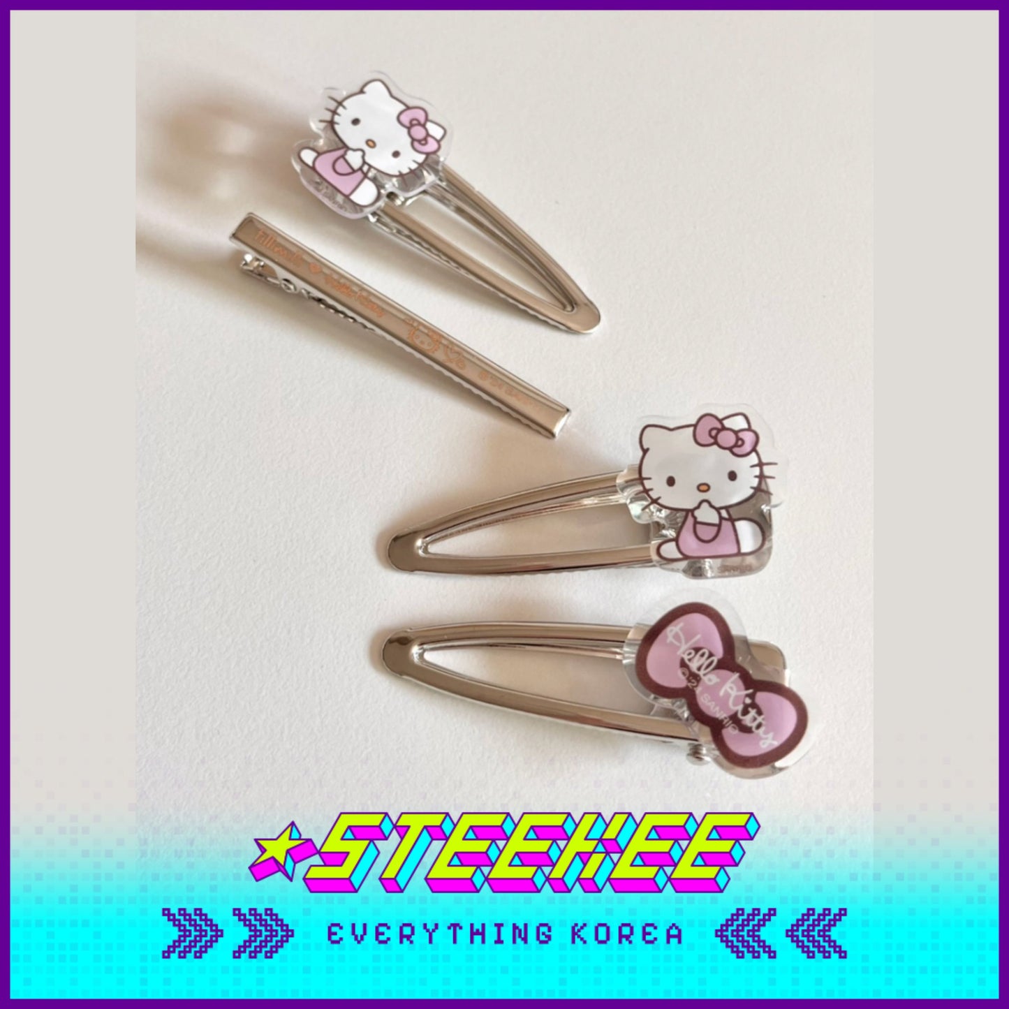 Hello Kitty X Fillimilli Makeup Silver Hair Accessories Pin Set of 4 by Steekee Korea 2422