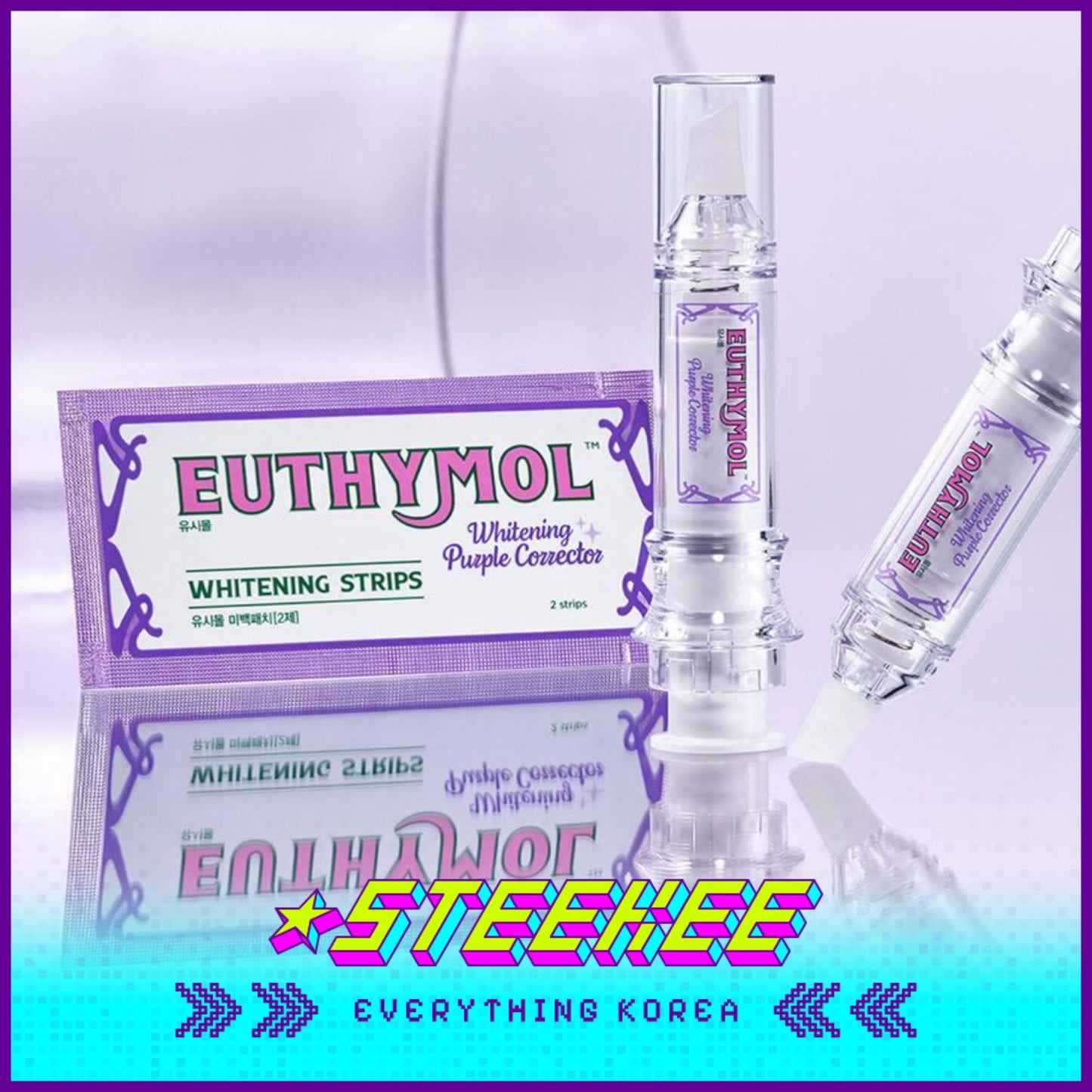 Hello Kitty X Euthymol Whitening Purple Booster and Teeth Strips 3 Pieces with Pouch by Steekee Korea 2424