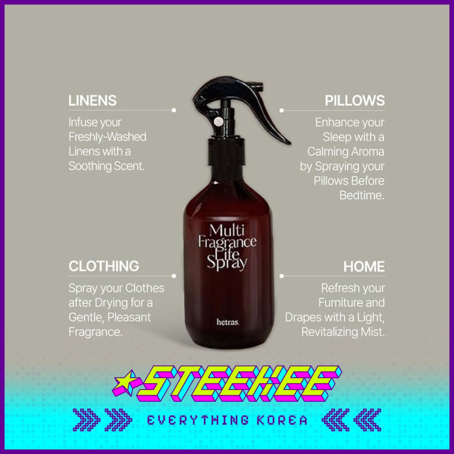 Hetras高级多效芳香疗愈香氛持久织物喷雾两件套600ml闪奇韩国2467