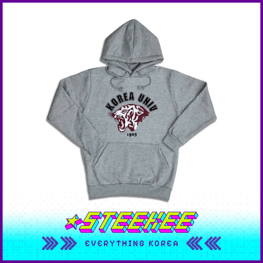 高丽大学男女通用灰色连帽衫带老虎徽章闪奇韩国2545