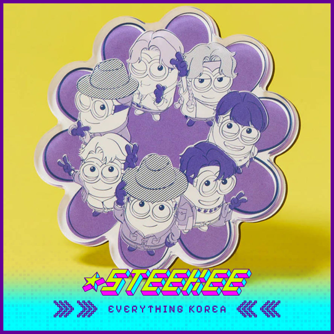 BTS X Despicable Me 4 Minions Acrylic Purple Flower Fridge Magnet by Steekee Korea 2666
