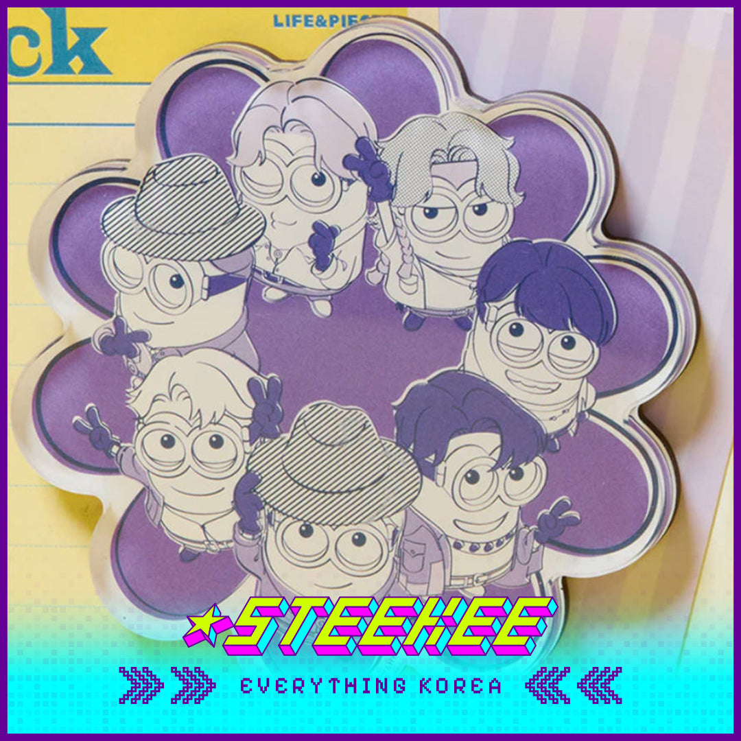 BTS X Despicable Me 4 Minions Acrylic Purple Flower Fridge Magnet by Steekee Korea 2666