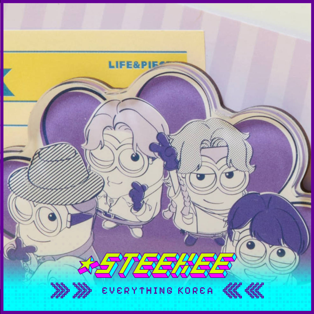 BTS X Despicable Me 4 Minions Acrylic Purple Flower Fridge Magnet by Steekee Korea 2666