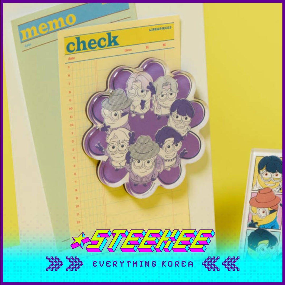 BTS X Despicable Me 4 Minions Acrylic Purple Flower Fridge Magnet by Steekee Korea 2666