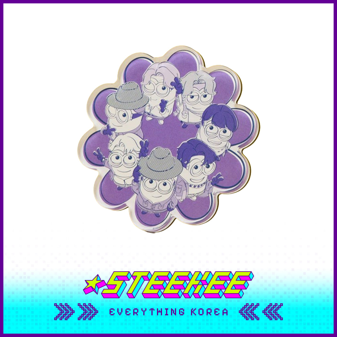 BTS X Despicable Me 4 Minions Acrylic Purple Flower Fridge Magnet by Steekee Korea 2666