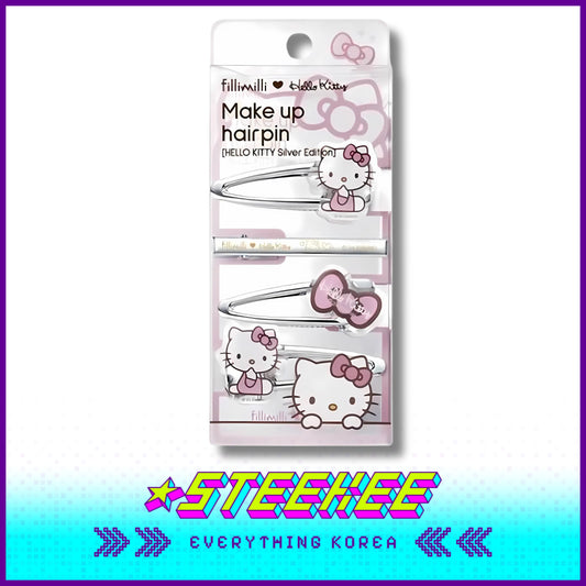 Hello Kitty X Fillimilli Makeup Silver Hair Accessories Pin Set of 4 by Steekee Korea 2422