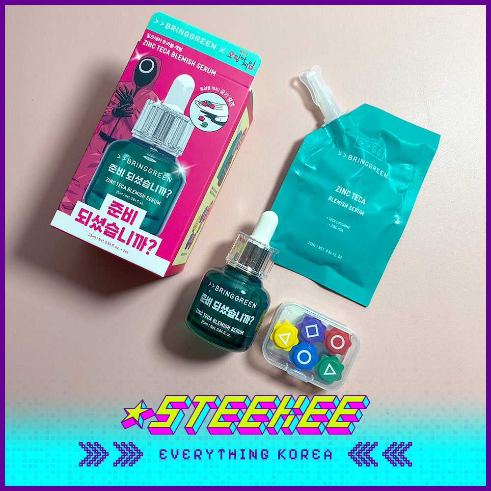 BRING GREEN X Netflix Squid Game Zinc Teca Blemish Serum Set 25ml with Refill Jackstones by Steekee Korea 2448