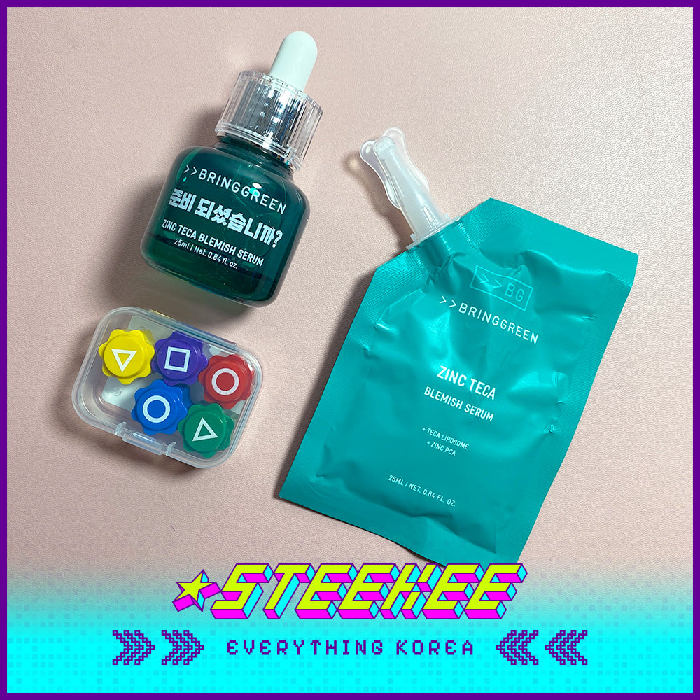 BRING GREEN X Netflix Squid Game Zinc Teca Blemish Serum Set 25ml with Refill Jackstones by Steekee Korea 2448