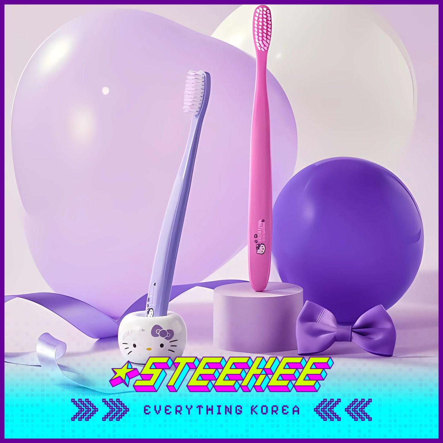 Hello Kitty X Euthymol Whitening Purple Toothbrush Double Set with Holder by Steekee Korea 2423