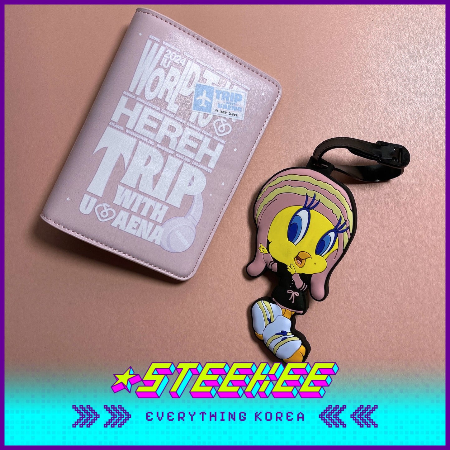 The Winning IU Official MD Tweety Travel Set Passport Cover Luggage Tag by Steekee Korea 2493
