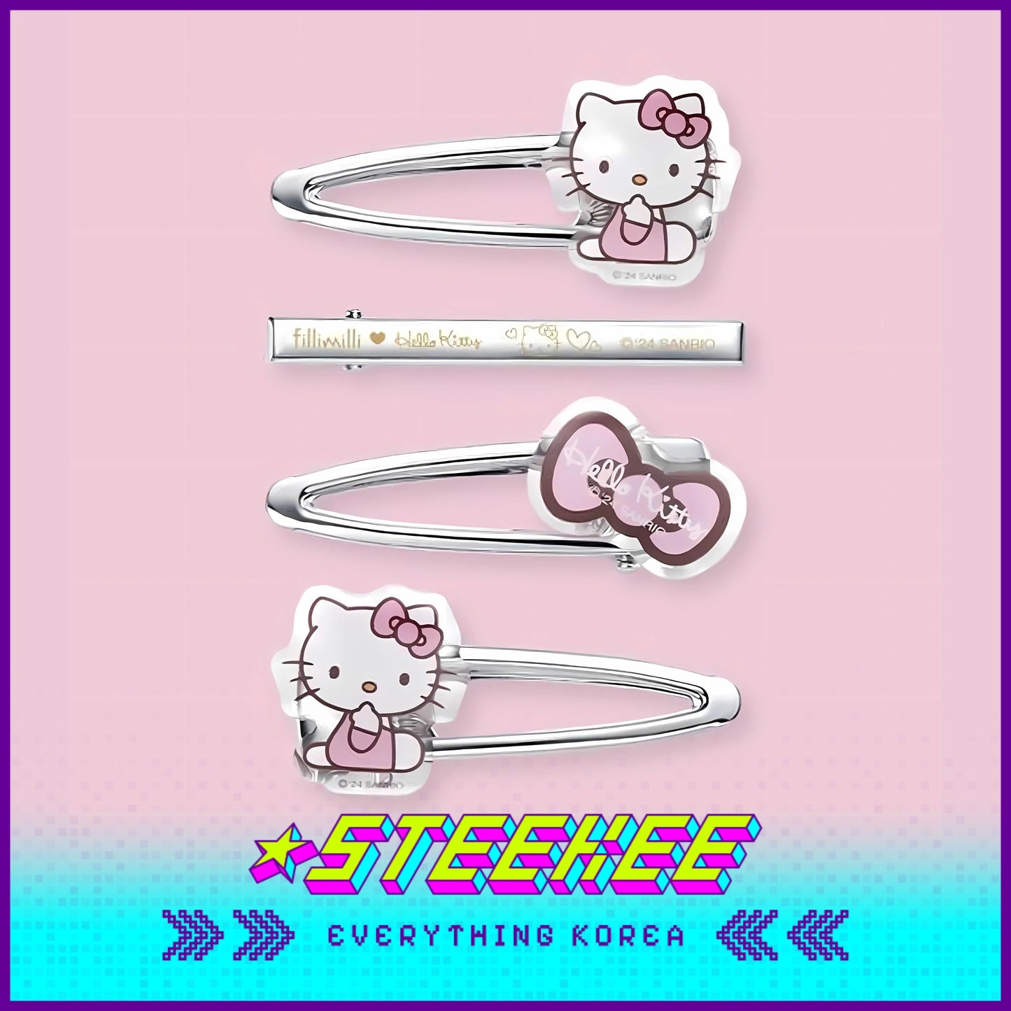 Hello Kitty X Fillimilli Makeup Silver Hair Accessories Pin Set of 4 by Steekee Korea 2422