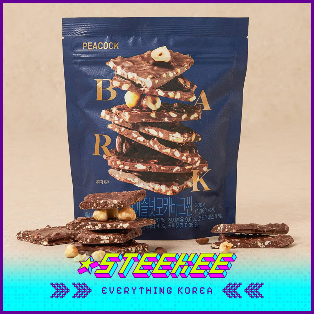 PEACOCK Dark Cookie Crunch Bark Milk Hazelnut Mocha Bark Thin Snack 200g by Steekee Korea 4172