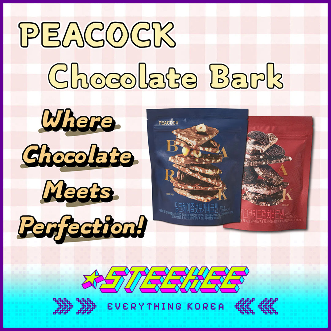 PEACOCK Dark Cookie Crunch Bark Milk Hazelnut Mocha Bark Thin Snack 200g by Steekee Korea 4172