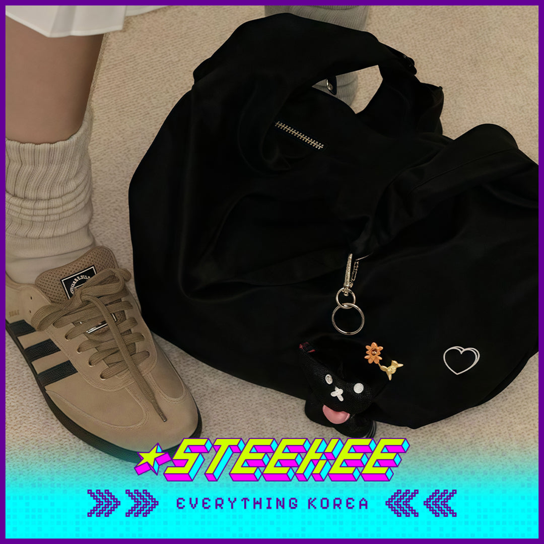 MAZZZZY Signature Heart-shaped Embroidered Nylon Shoulder Crossbody Bag Shell Bag Black by Steekee Korea 4224