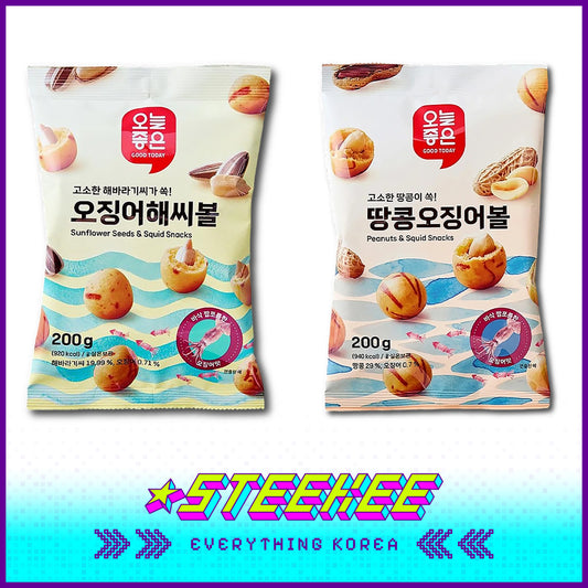 GOOD TODAY Crispy Nut Squid Ball Peanut Flavor Sunflower Seed Flavor 200g by Steekee Korea 4292