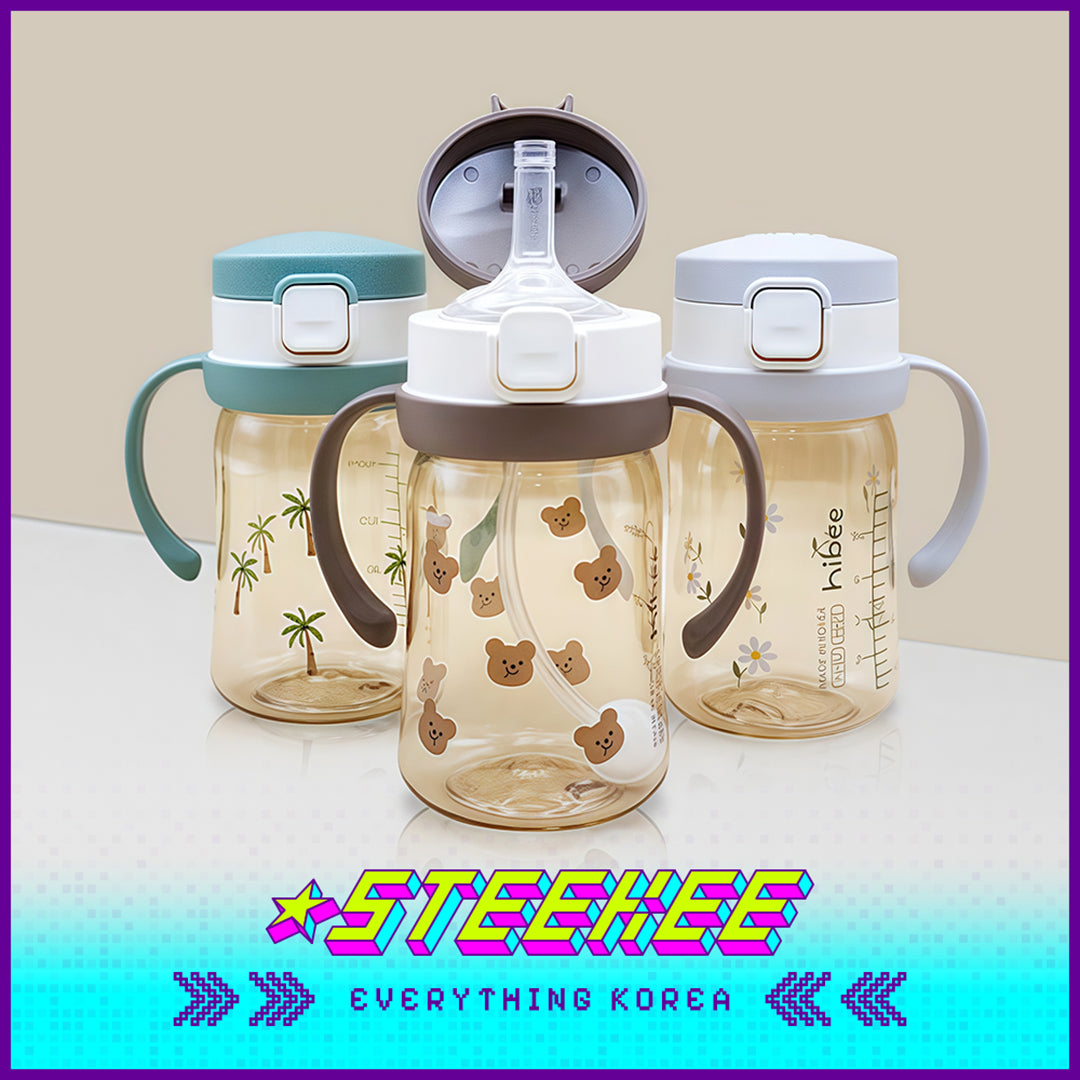 Hibee PPSU One-Touch Straw Cup Baby Water Bottle BPA-free Leak-proof Set of 2 by Steekee Korea 4322