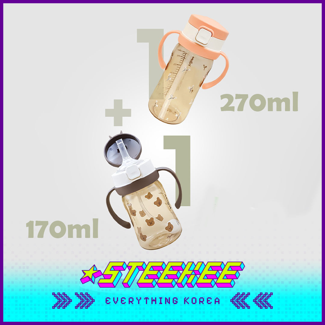 Hibee PPSU One-Touch Straw Cup Baby Water Bottle BPA-free Leak-proof Set of 2 by Steekee Korea 4322
