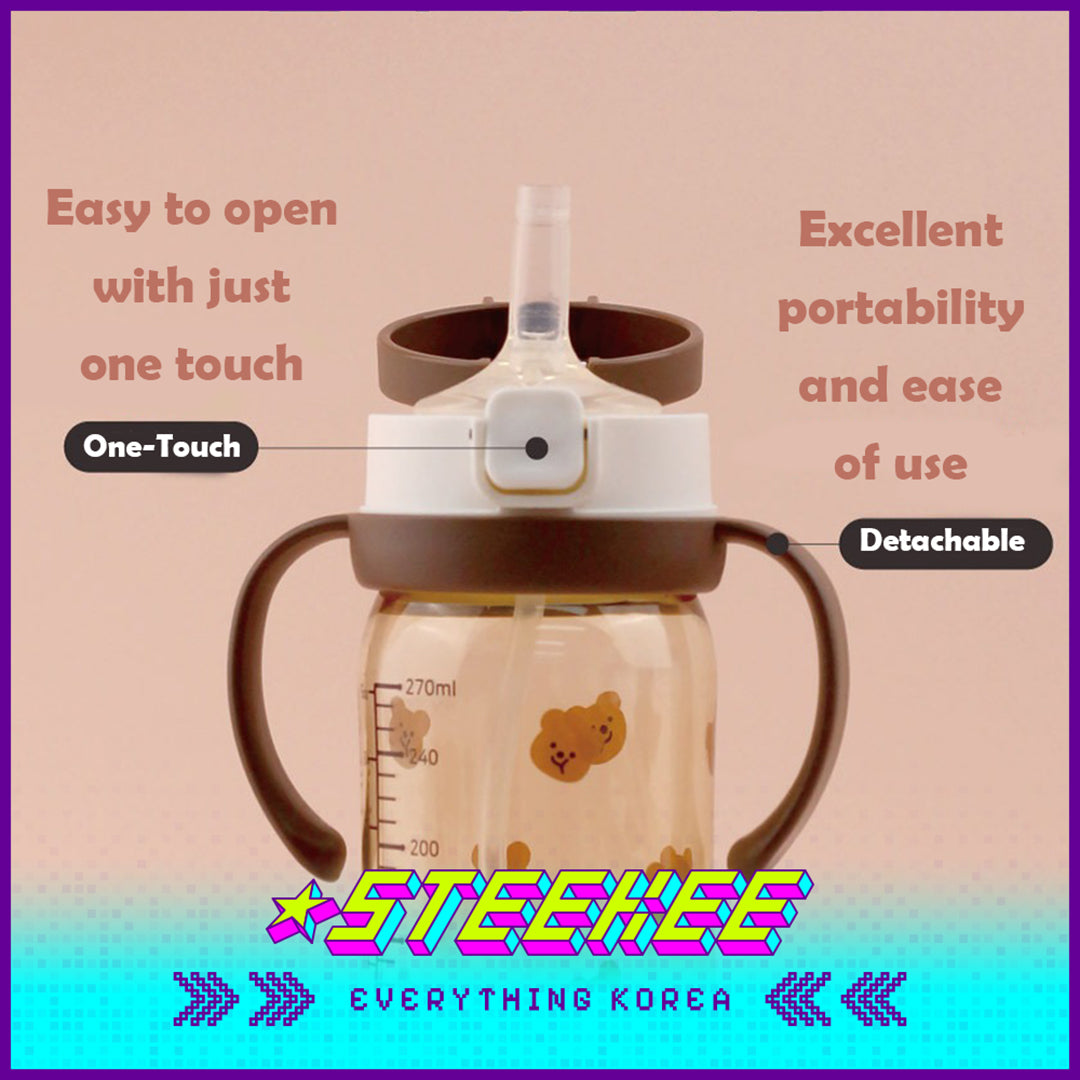 Hibee PPSU One-Touch Straw Cup Baby Water Bottle BPA-free Leak-proof Set of 2 by Steekee Korea 4322