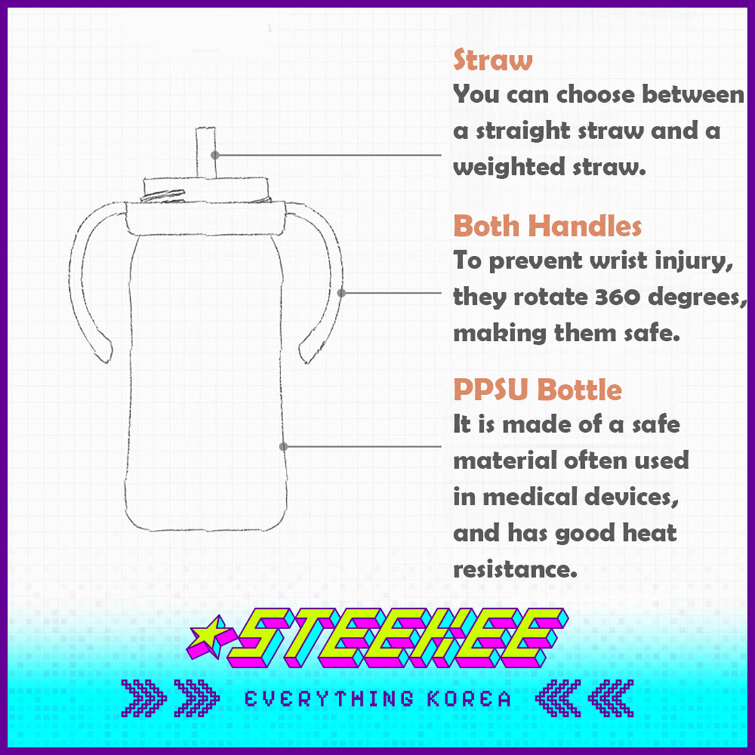 Hibee PPSU One-Touch Straw Cup Baby Water Bottle BPA-free Leak-proof Set of 2 by Steekee Korea 4322