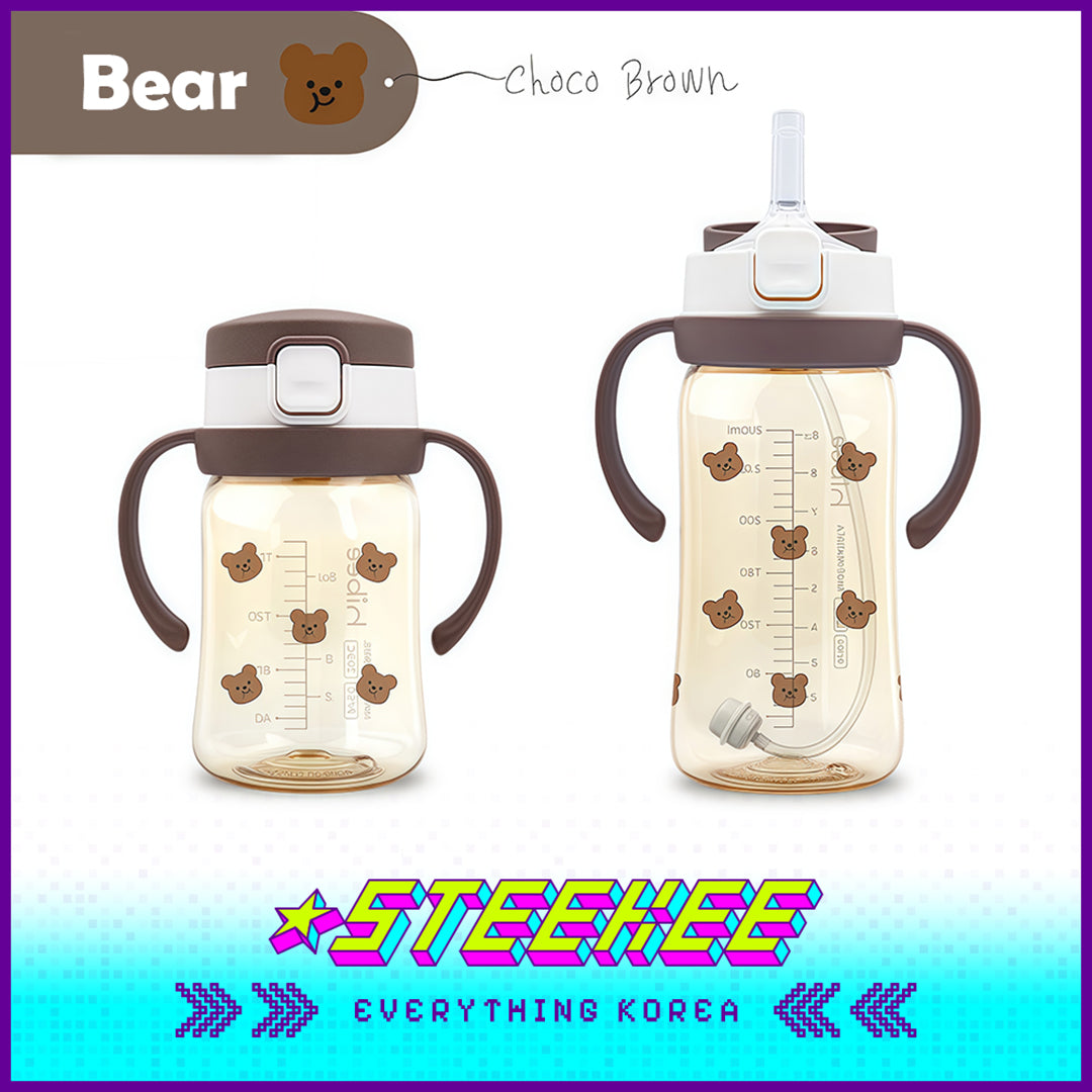 Hibee PPSU One-Touch Straw Cup Baby Water Bottle BPA-free Leak-proof Set of 2 by Steekee Korea 4322