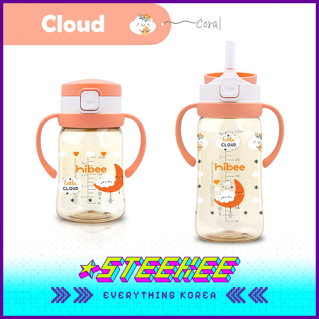 Hibee PPSU One-Touch Straw Cup Baby Water Bottle BPA-free Leak-proof Set of 2 by Steekee Korea 4322