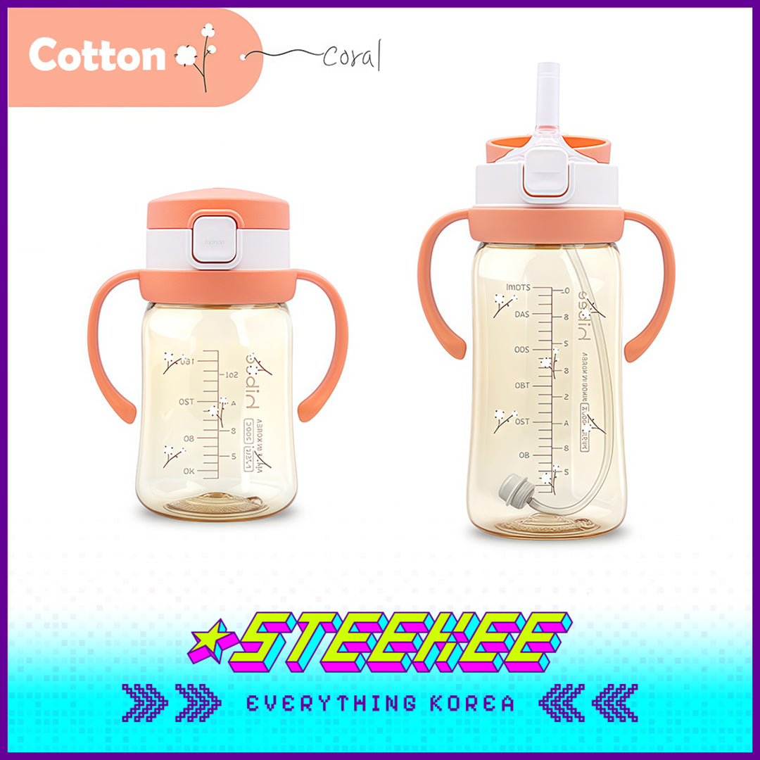 Hibee PPSU One-Touch Straw Cup Baby Water Bottle BPA-free Leak-proof Set of 2 by Steekee Korea 4322