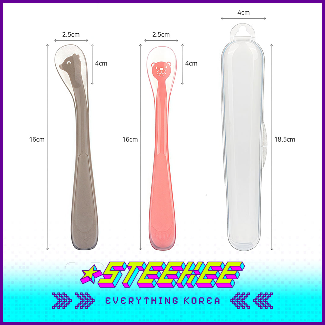 Hibee Animals Cute Soft Silicone Baby Infant Food Feeding Straight Curved Spoon Tableware by Steekee Korea 4327