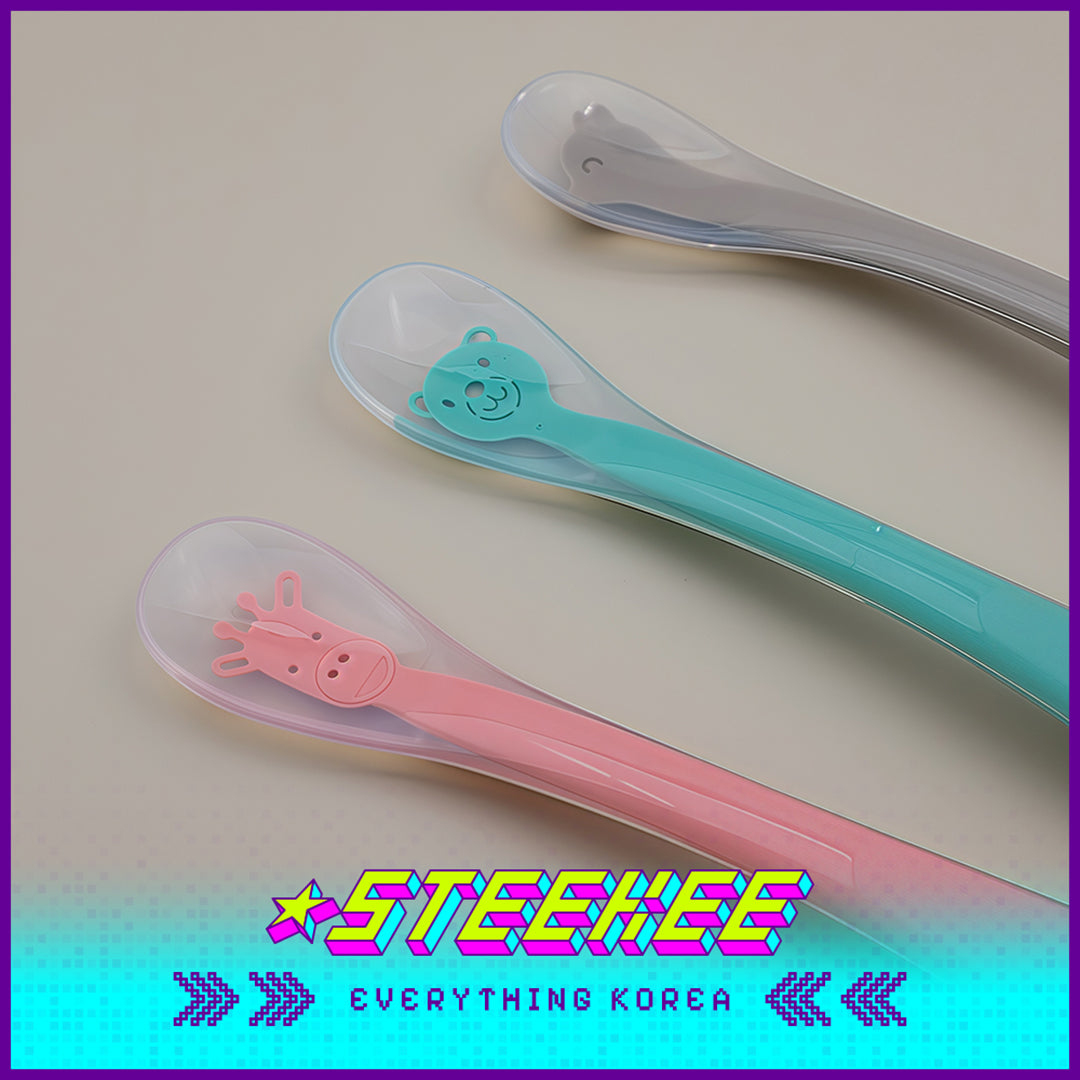 Hibee Animals Cute Soft Silicone Baby Infant Food Feeding Straight Curved Spoon Tableware by Steekee Korea 4327