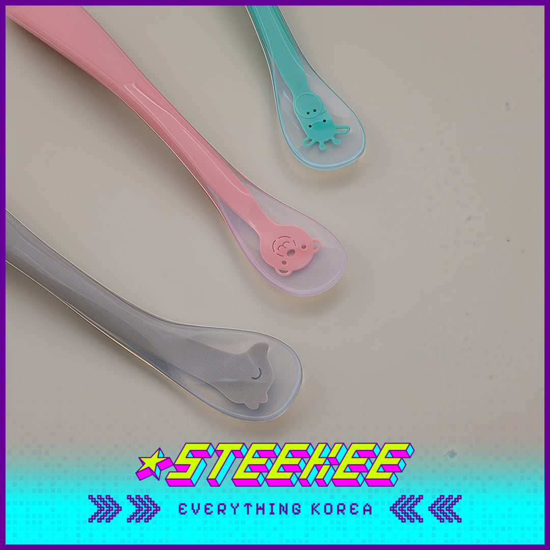 Hibee Animals Cute Soft Silicone Baby Infant Food Feeding Straight Curved Spoon Tableware by Steekee Korea 4327