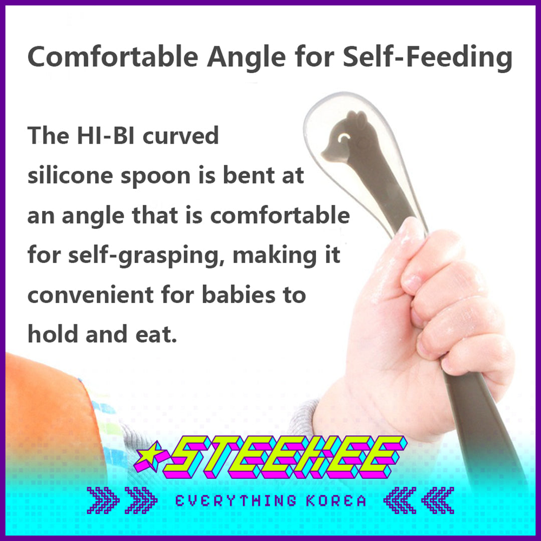 Hibee Animals Cute Soft Silicone Baby Infant Food Feeding Straight Curved Spoon Tableware by Steekee Korea 4327