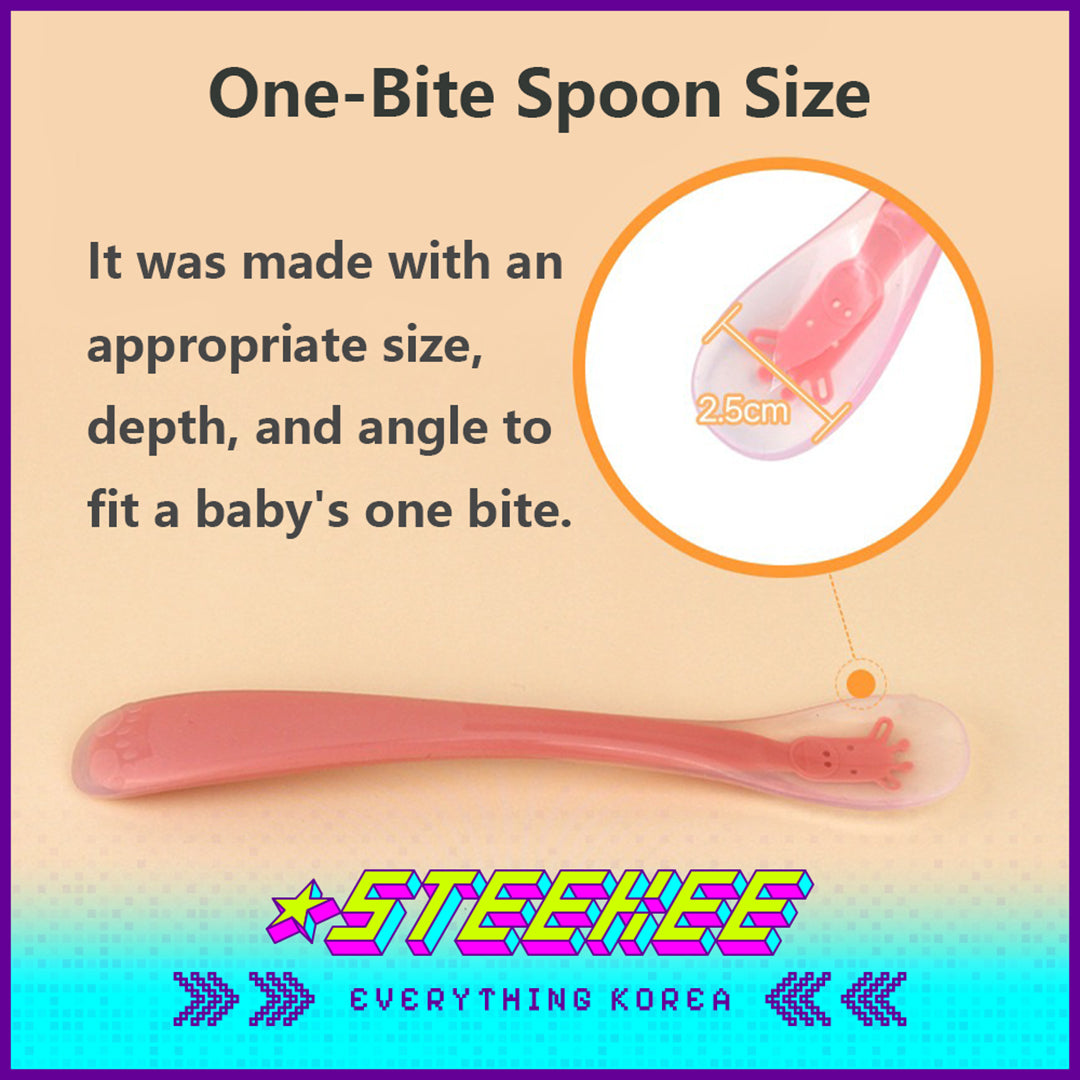 Hibee Animals Cute Soft Silicone Baby Infant Food Feeding Straight Curved Spoon Tableware by Steekee Korea 4327