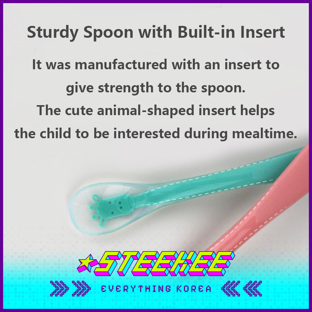 Hibee Animals Cute Soft Silicone Baby Infant Food Feeding Straight Curved Spoon Tableware by Steekee Korea 4327