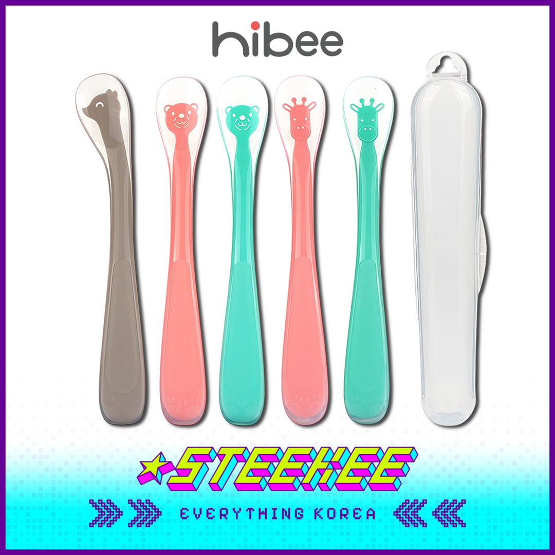 Hibee Animals Cute Soft Silicone Baby Infant Food Feeding Straight Curved Spoon Tableware by Steekee Korea 4327