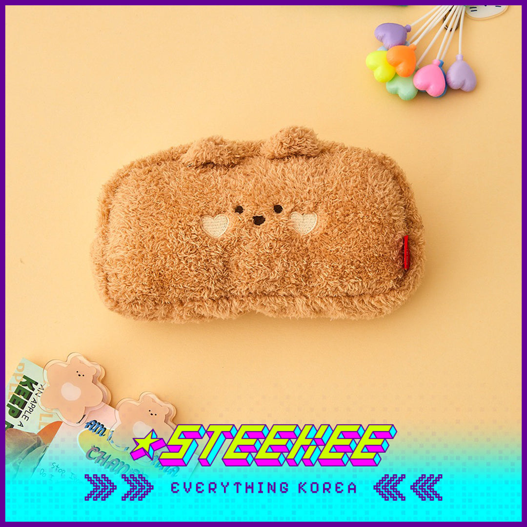 BUTTER SHOP Butter Bear Cute Plush Large Capacity Pencil Case Stationery Storage Bag by Steekee Korea 4347