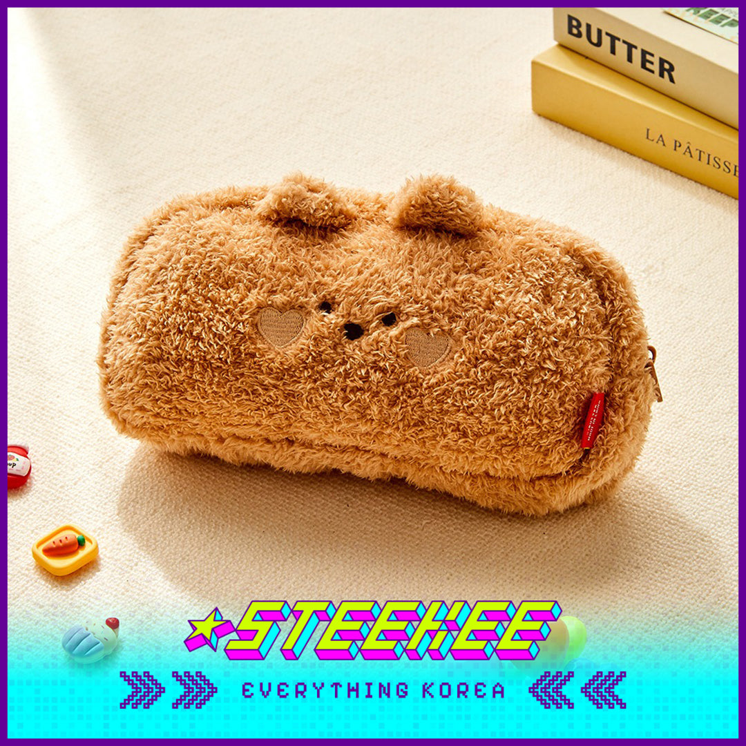 BUTTER SHOP Butter Bear Cute Plush Large Capacity Pencil Case Stationery Storage Bag by Steekee Korea 4347