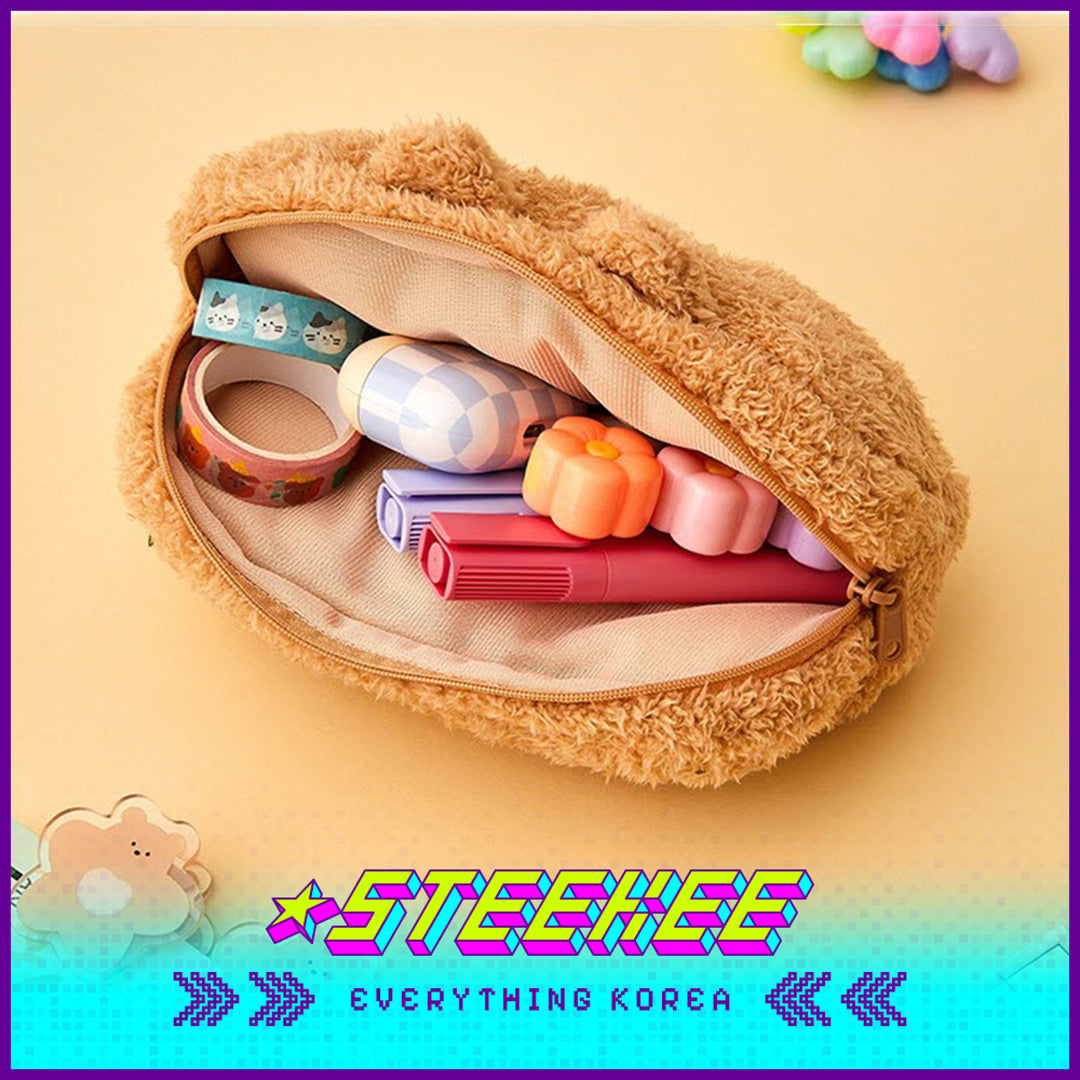 BUTTER SHOP Butter Bear Cute Plush Large Capacity Pencil Case Stationery Storage Bag by Steekee Korea 4347