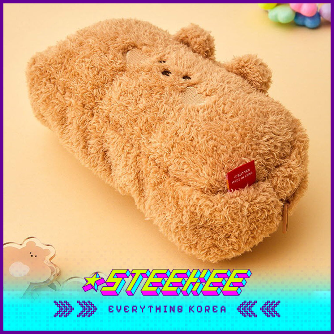 BUTTER SHOP Butter Bear Cute Plush Large Capacity Pencil Case Stationery Storage Bag by Steekee Korea 4347