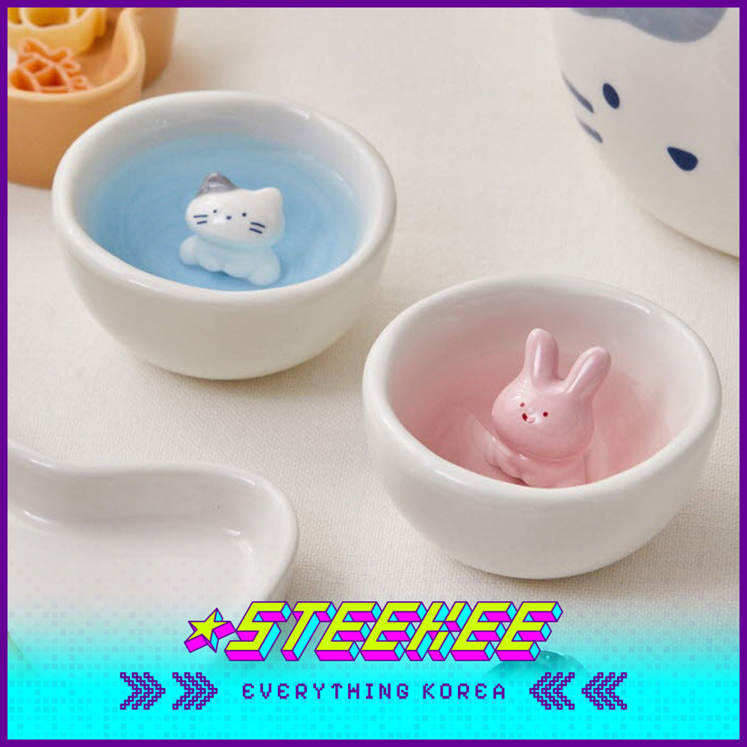 BUTTER SHOP Butter Family Milkcat Scrabbit Ceramic Tea Cup Gift Box Set of 2 by Steekee Korea 4349
