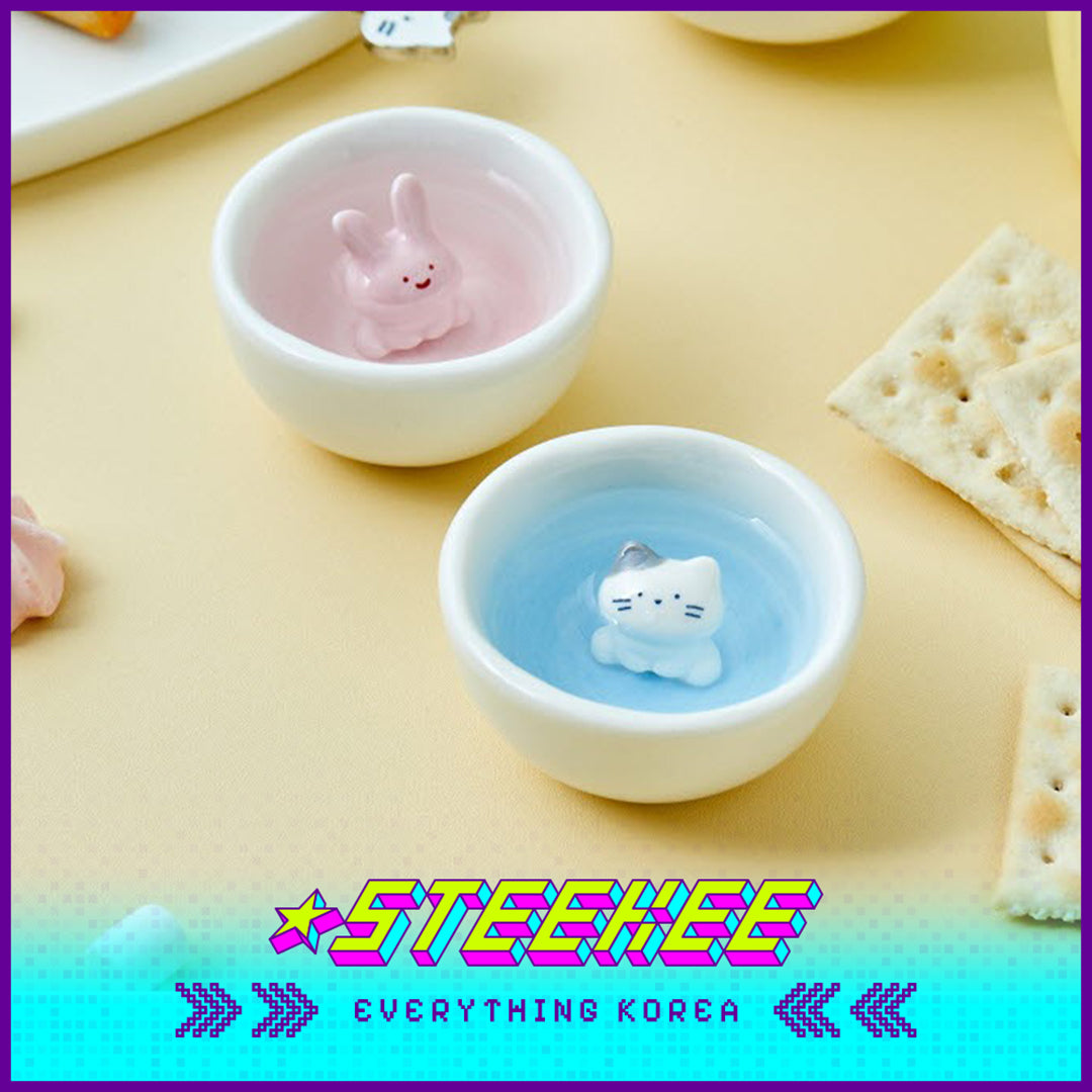 BUTTER SHOP Butter Family Milkcat Scrabbit Ceramic Tea Cup Gift Box Set of 2 by Steekee Korea 4349