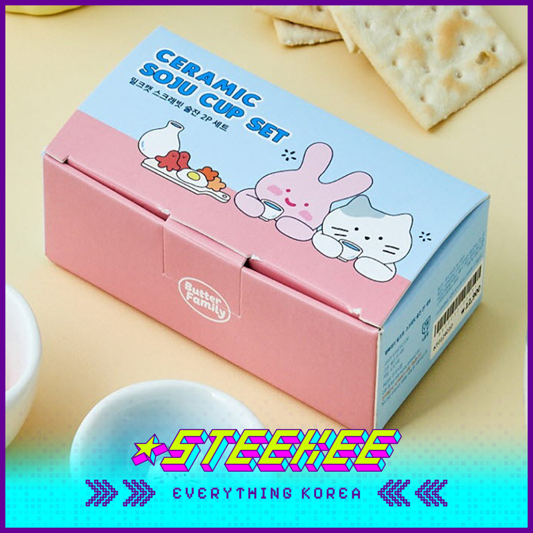 BUTTER SHOP Butter Family Milkcat Scrabbit Ceramic Tea Cup Gift Box Set of 2 by Steekee Korea 4349