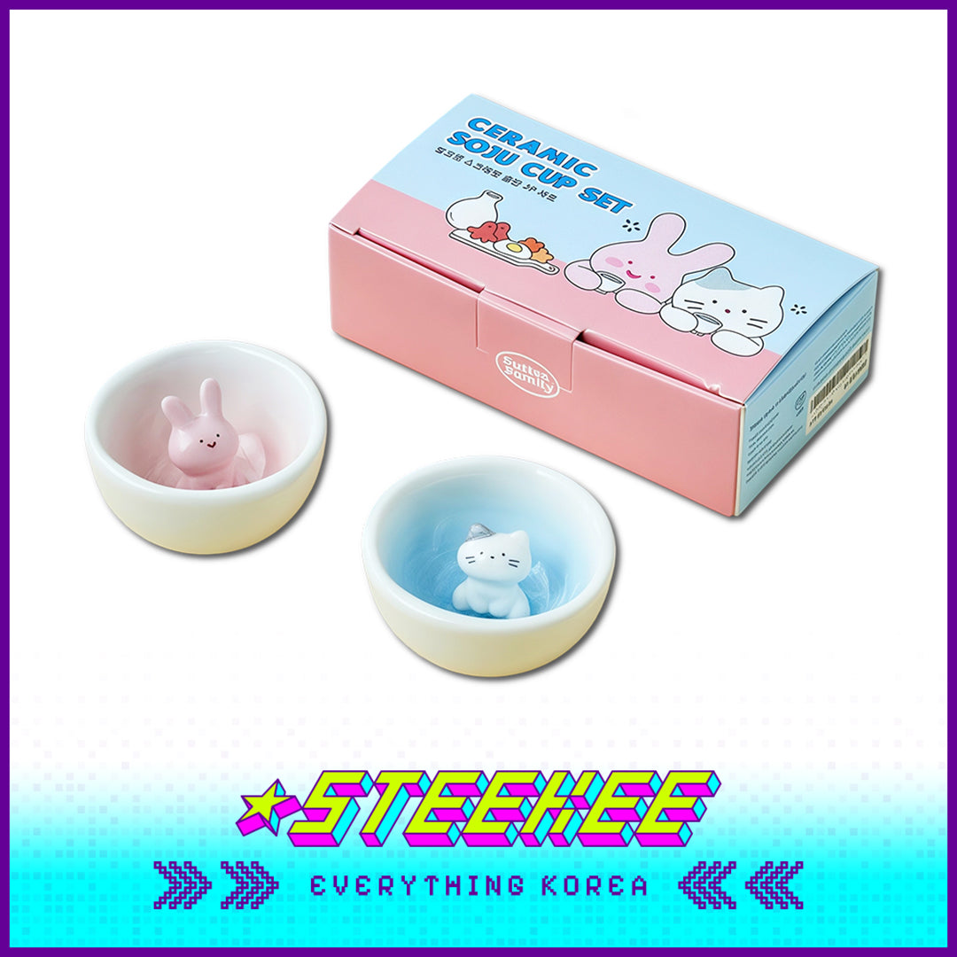 BUTTER SHOP Butter Family Milkcat Scrabbit Ceramic Tea Cup Gift Box Set of 2 by Steekee Korea 4349