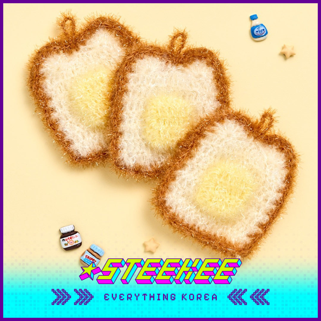 BUTTER SHOP Butter Family Handmade Clover Bread Shaped Rags Dish Cloths Scrubber Set of 3 by Steekee Korea 4350