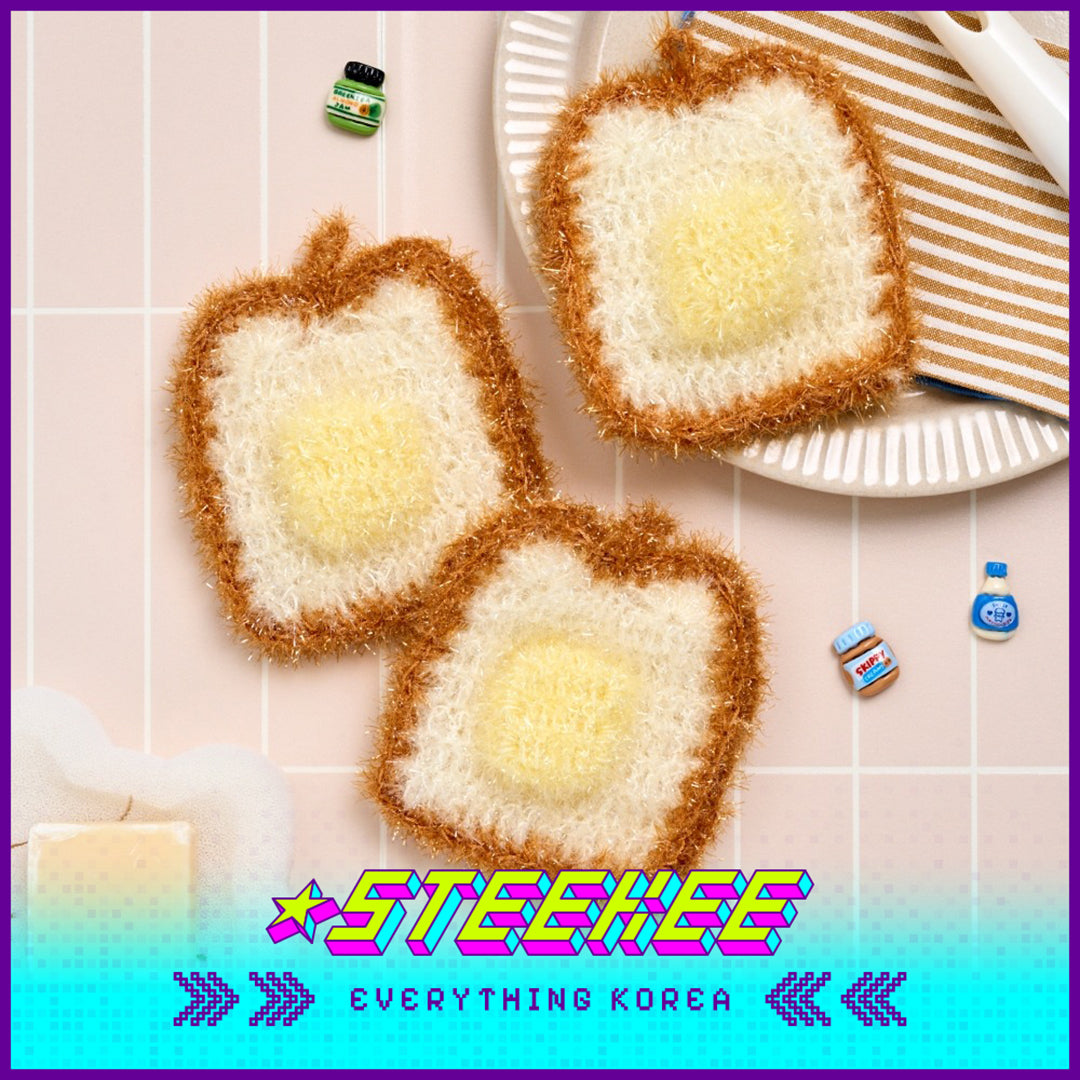 BUTTER SHOP Butter Family Handmade Clover Bread Shaped Rags Dish Cloths Scrubber Set of 3 by Steekee Korea 4350