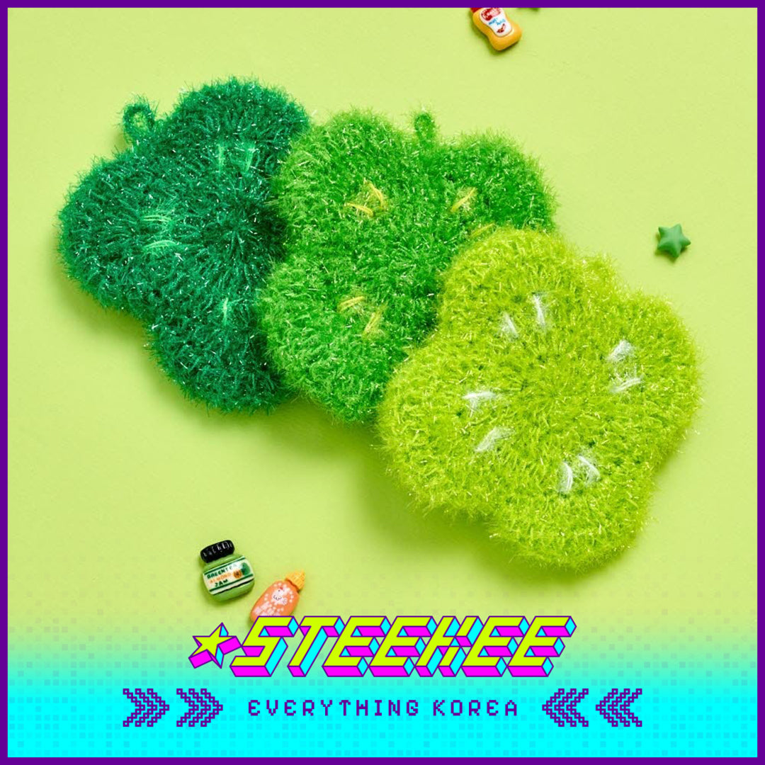 BUTTER SHOP Butter Family Handmade Clover Bread Shaped Rags Dish Cloths Scrubber Set of 3 by Steekee Korea 4350