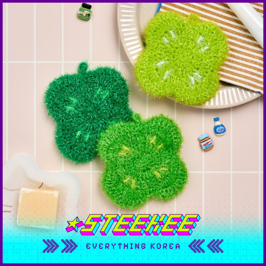 BUTTER SHOP Butter Family Handmade Clover Bread Shaped Rags Dish Cloths Scrubber Set of 3 by Steekee Korea 4350